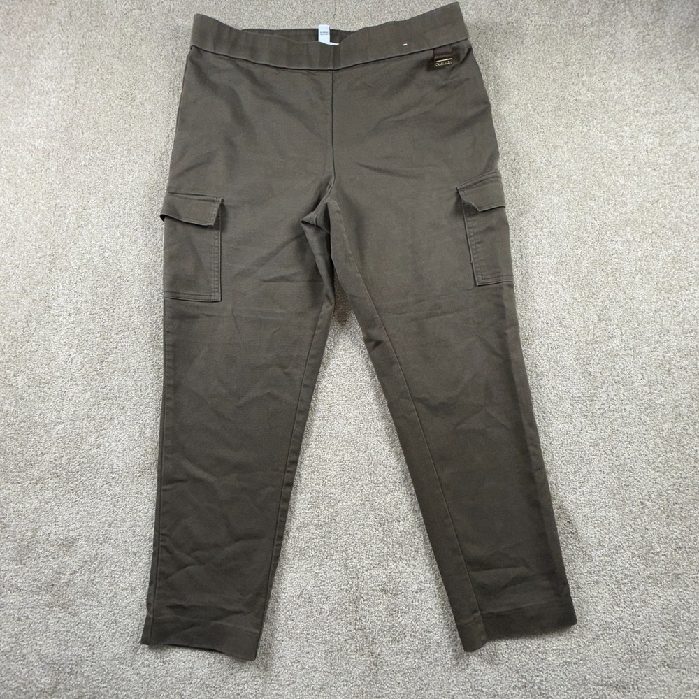 Calvin Klein Cargo Pants Mens Large Green Stretch Mid Rise Straight Leg Pull On